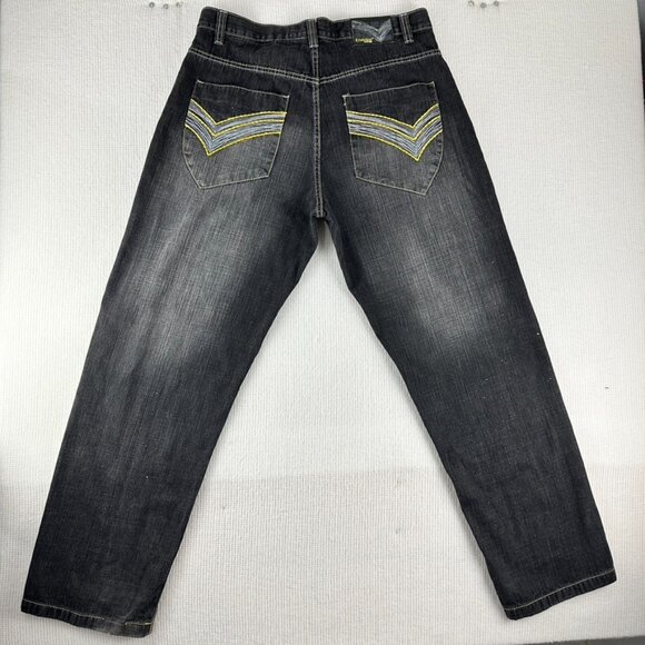 Y2K Evolution in Design Men's Hip Hop Dark Distressed Denim Jeans Embroidered - Picture 12 of 14